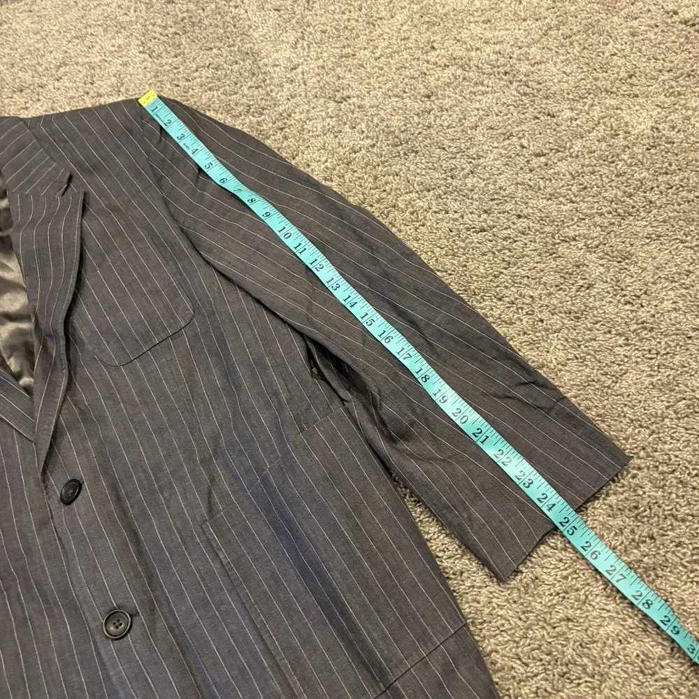 Banana Republic Jacket Spot Coat Men 44s Gray 100% Linen Two Button Short Stripe